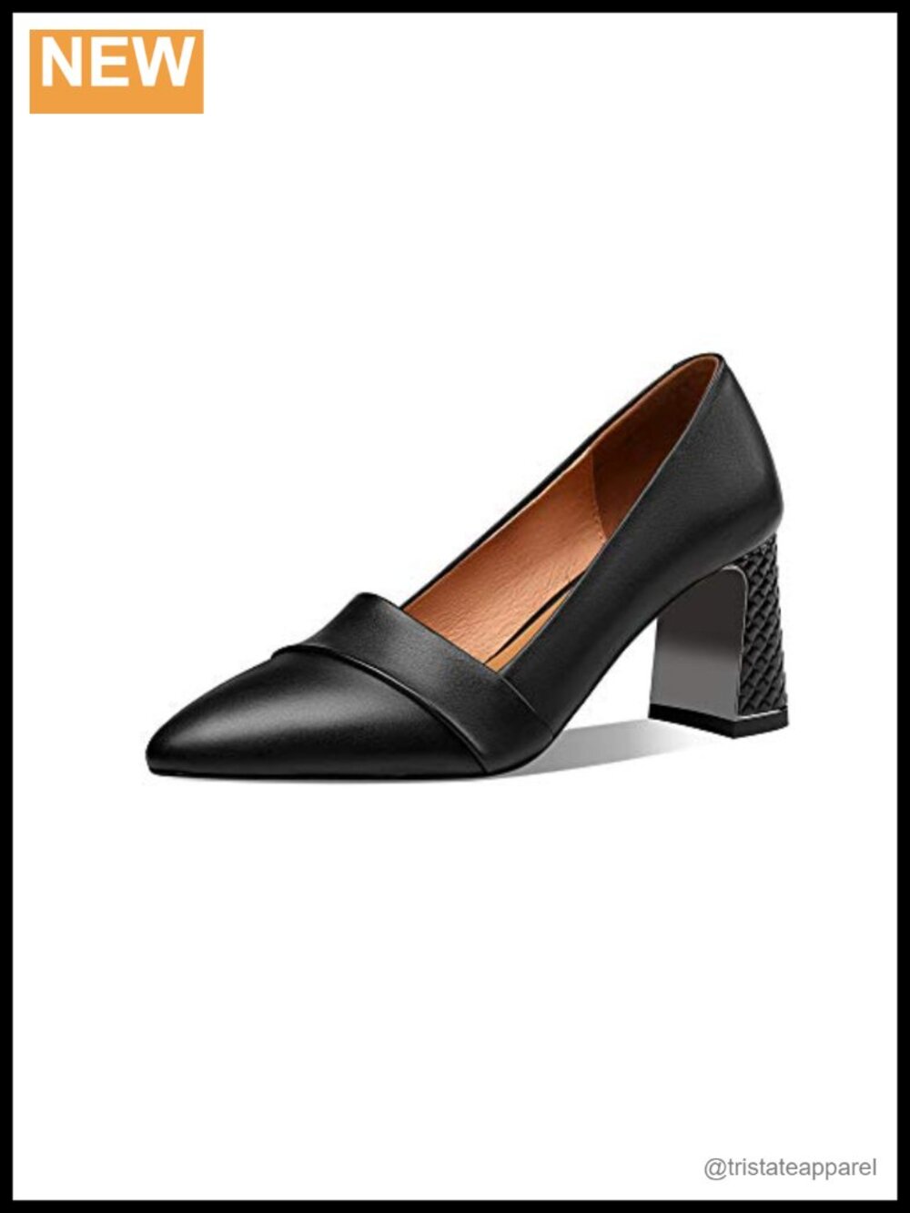 Genuine Leather Pointed Toe Block Heel Dress Pumps